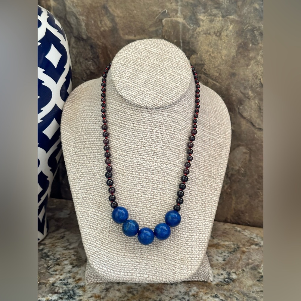 Beaded Lapis Lazuli Garnet Necklace